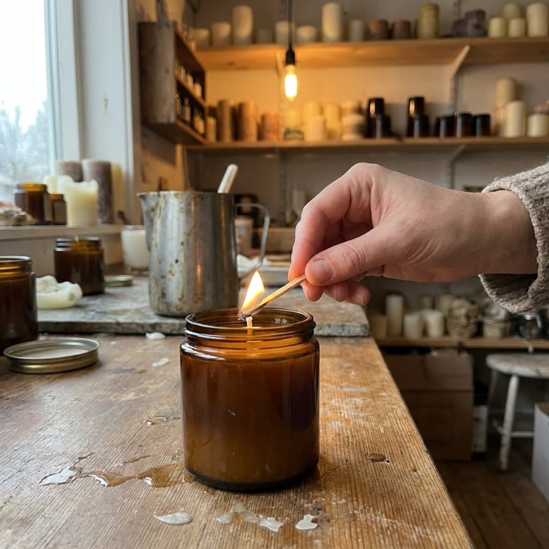 lighting a hand-poured candle