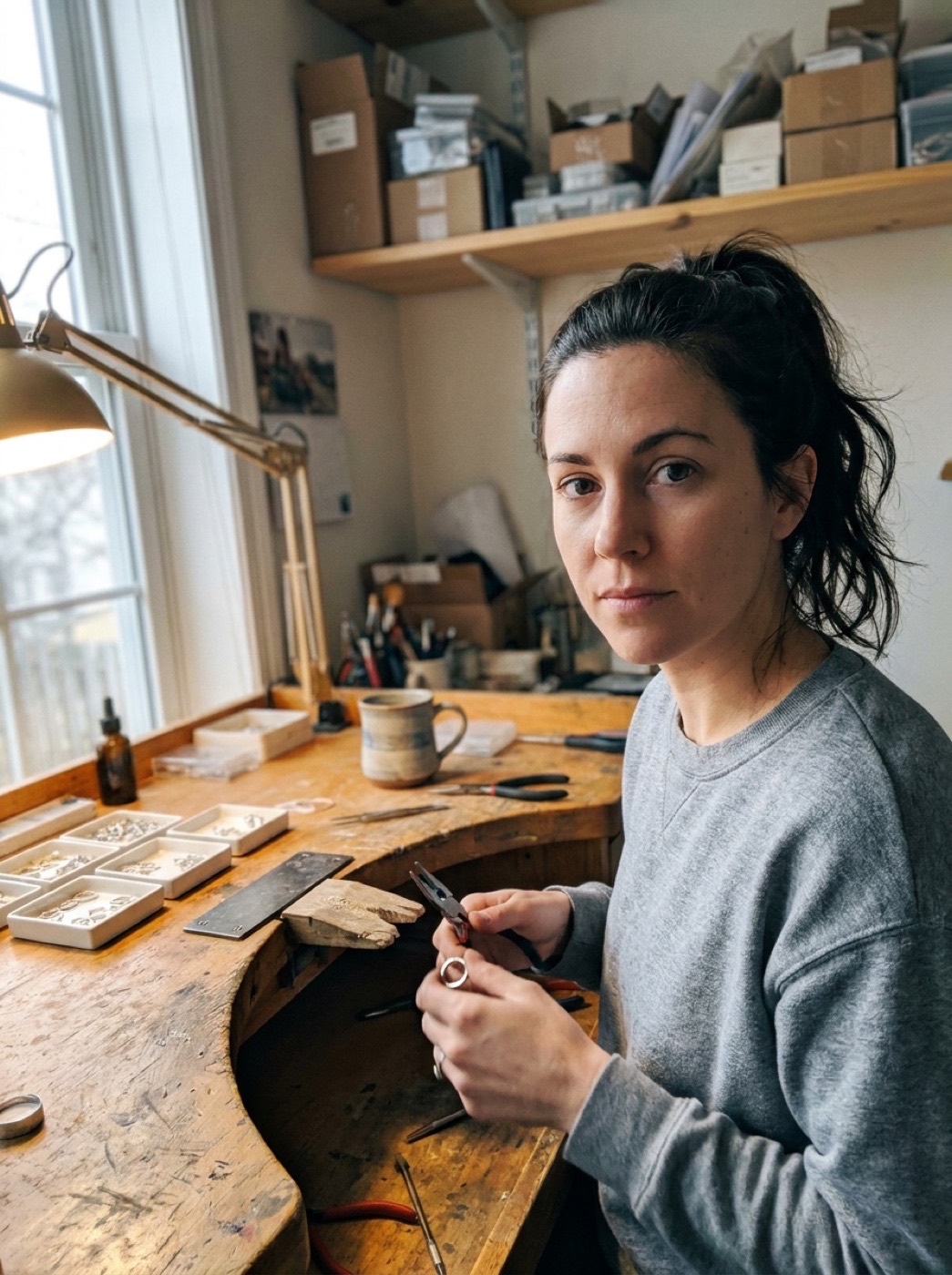 a maker standing in her home studio