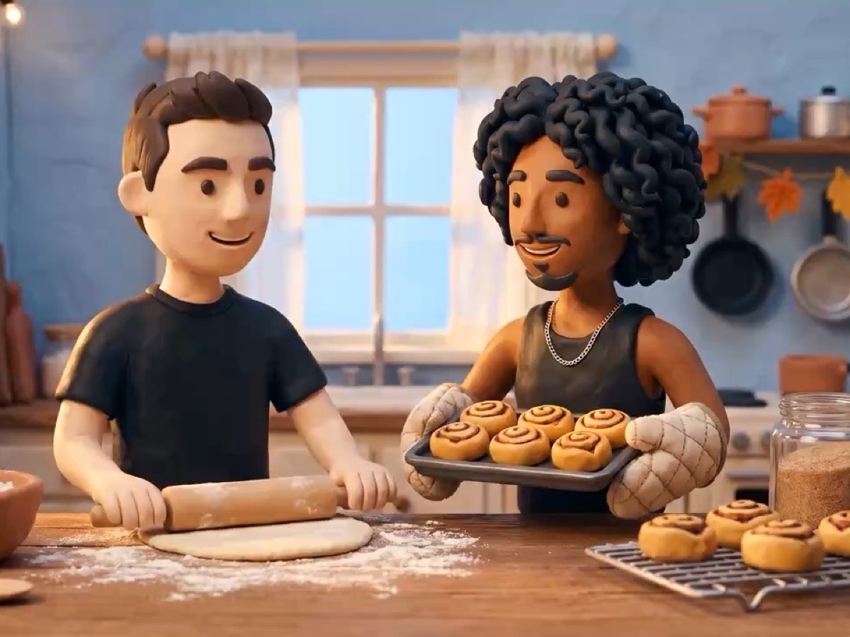 two clay bakers rolling out dough at a flour-dusted kitchen counter